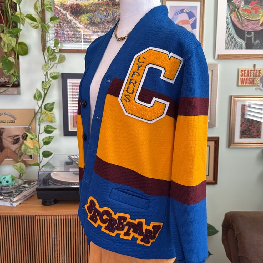 Cyprus Varsity Cardigan - Blue and Yellow - Picture 2 of 10